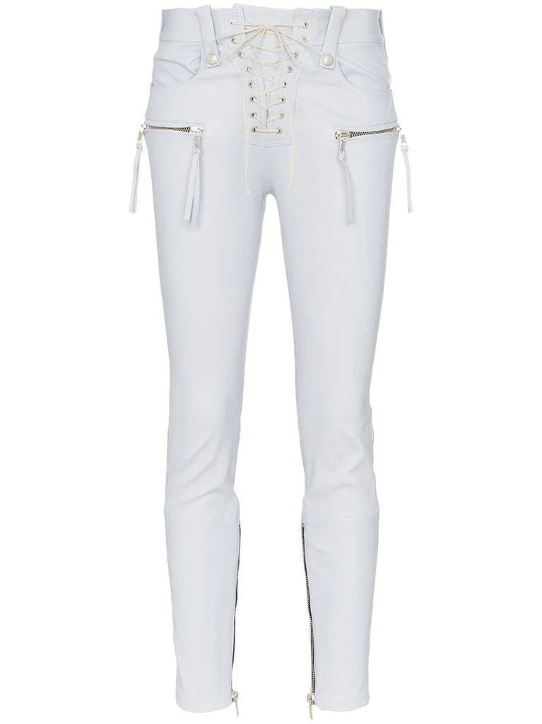 lace-up skinny leather trousers