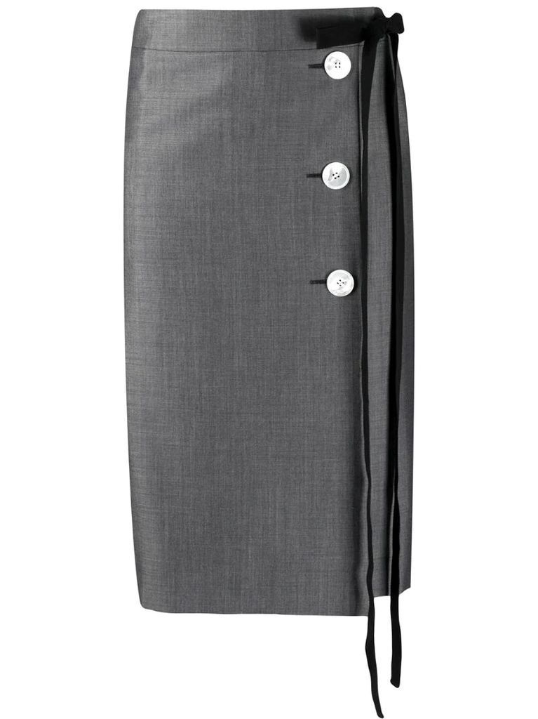 tie fastening buttoned pencil skirt