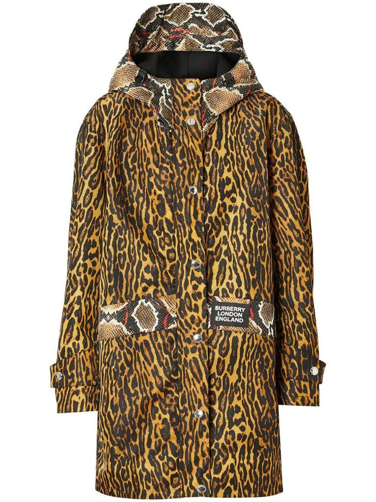 animal print hooded coat