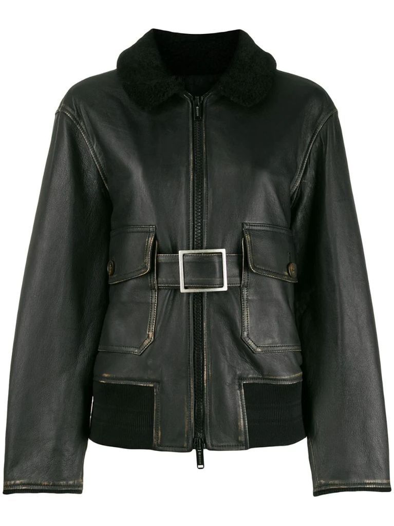 shearling collar belted jacket