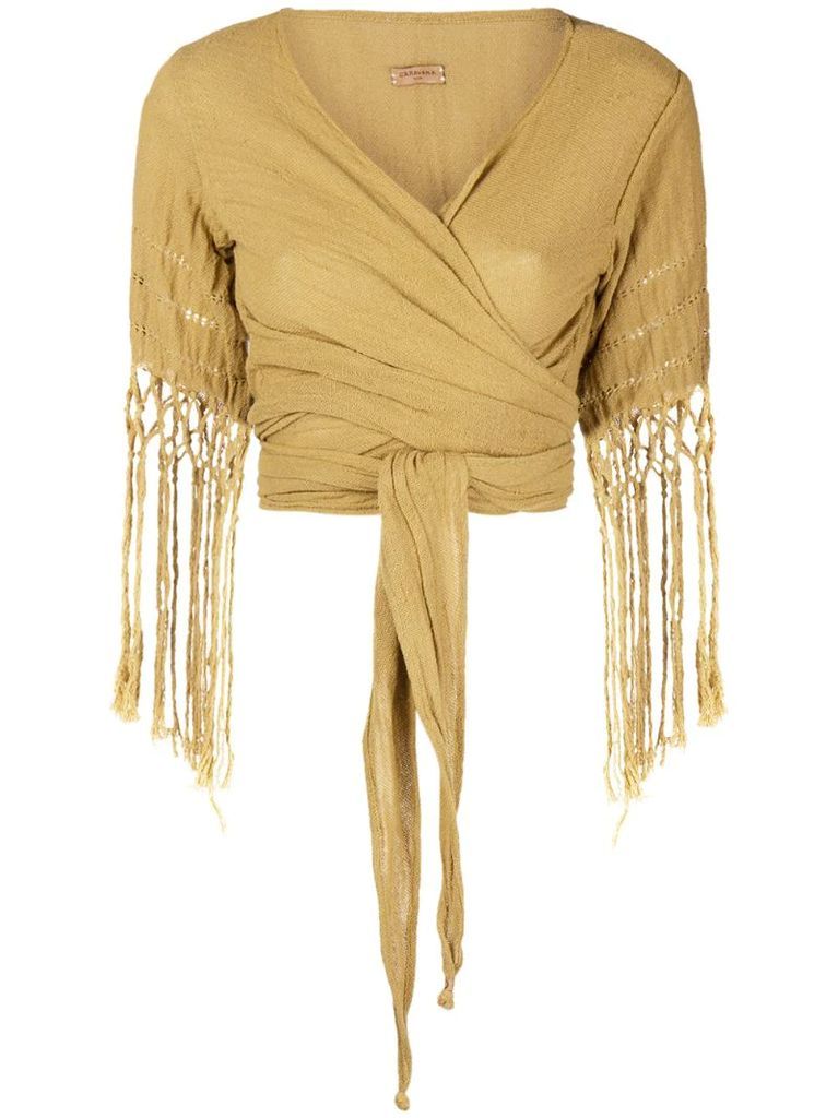 wrap top with fringe sleeves