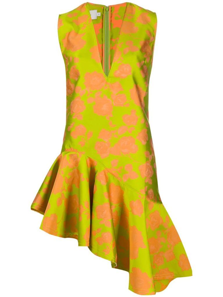asymmetric floral-print dress