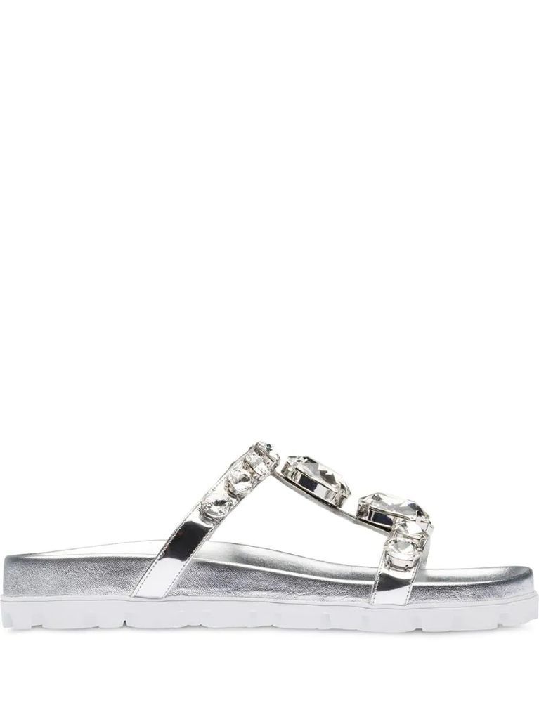 T-bar crystal-embellished sandals