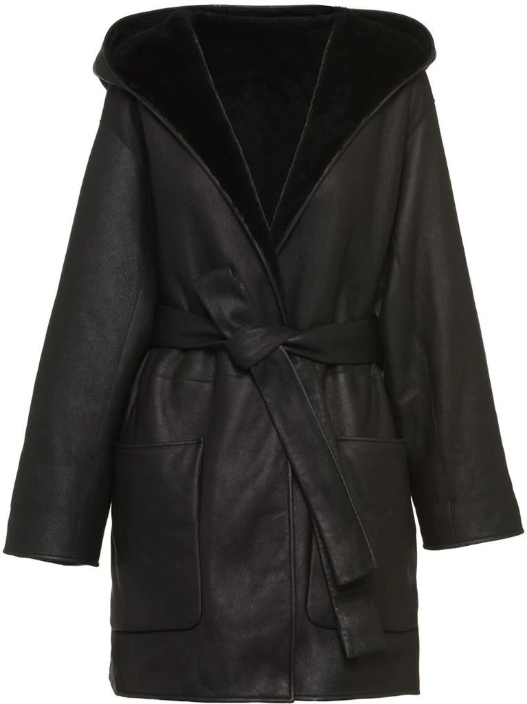 reversible shearling belted jacket