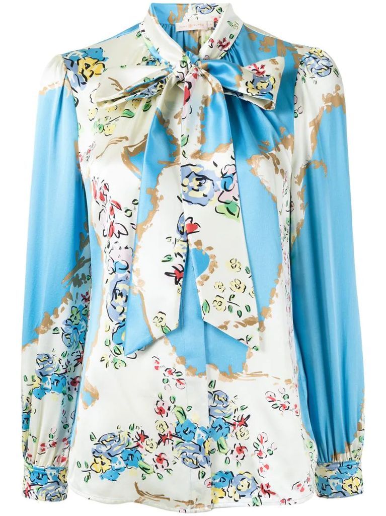 floral pussy-bow silk blouse