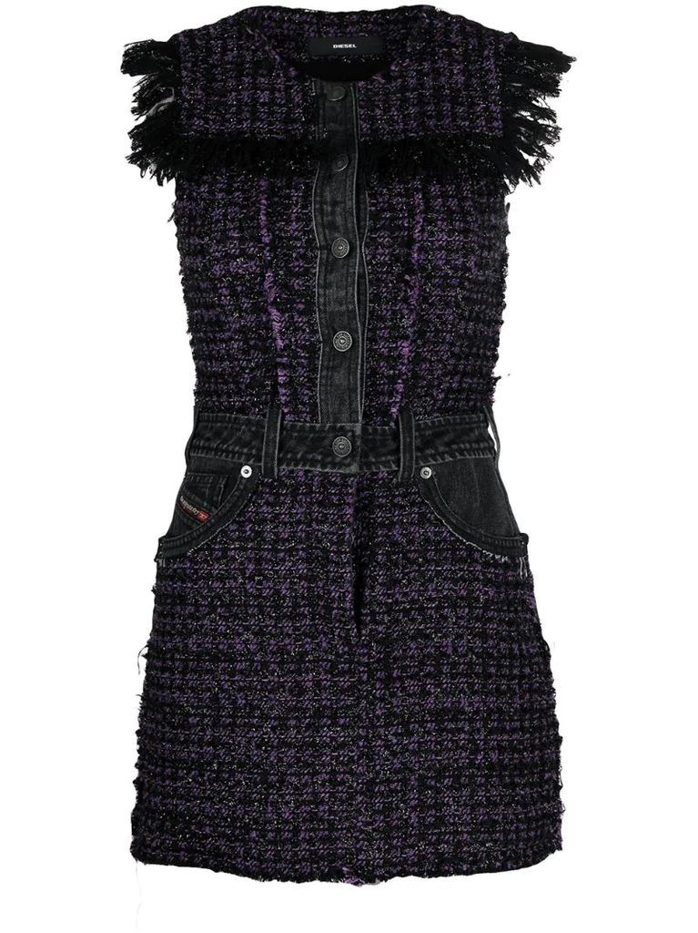 tweed denim-embellished mini dress