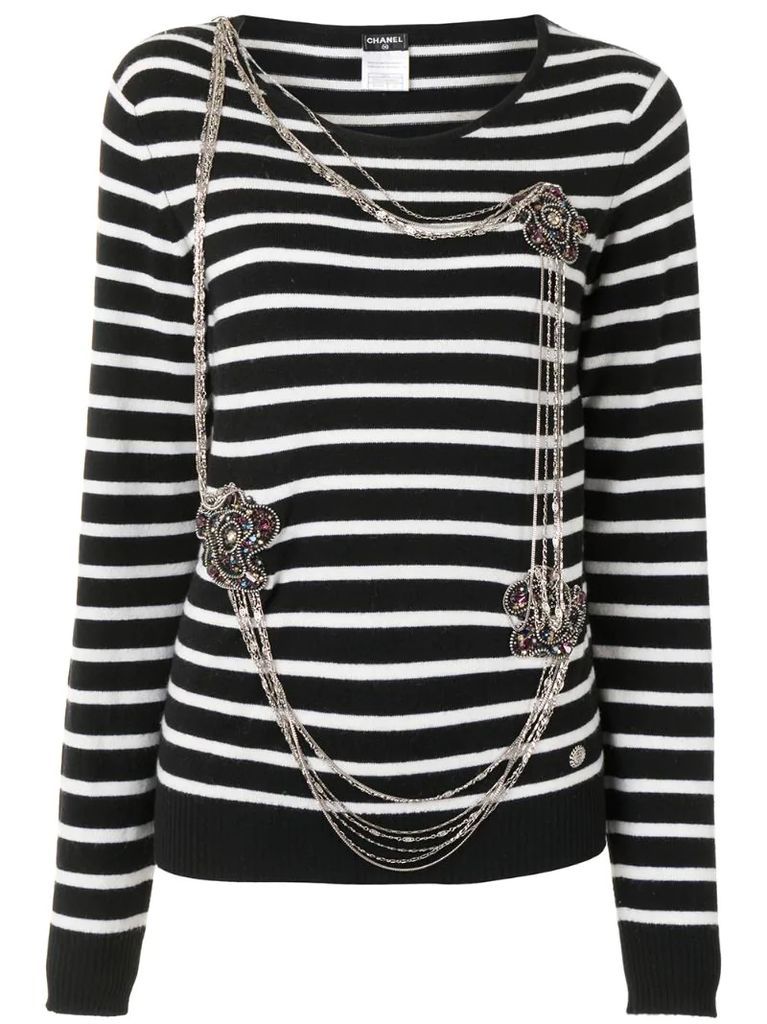 2008 chain-link embellished striped jumper