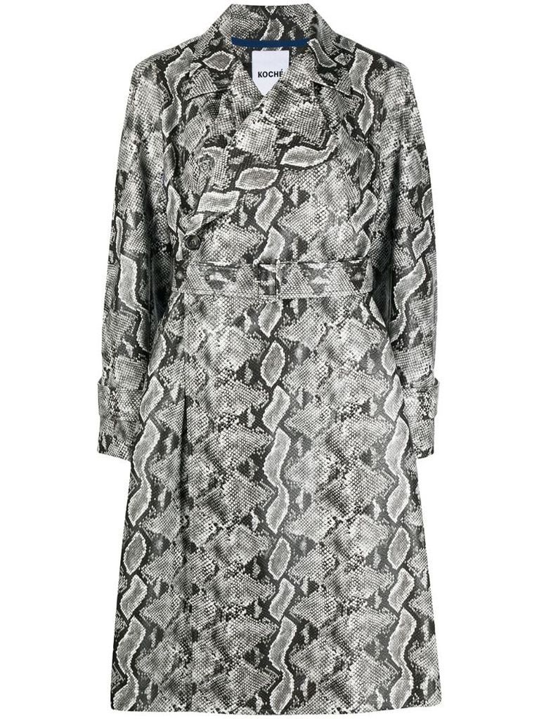 snakeskin-print side-slit coat