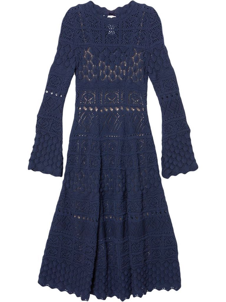 crochet-knit mid-length dress