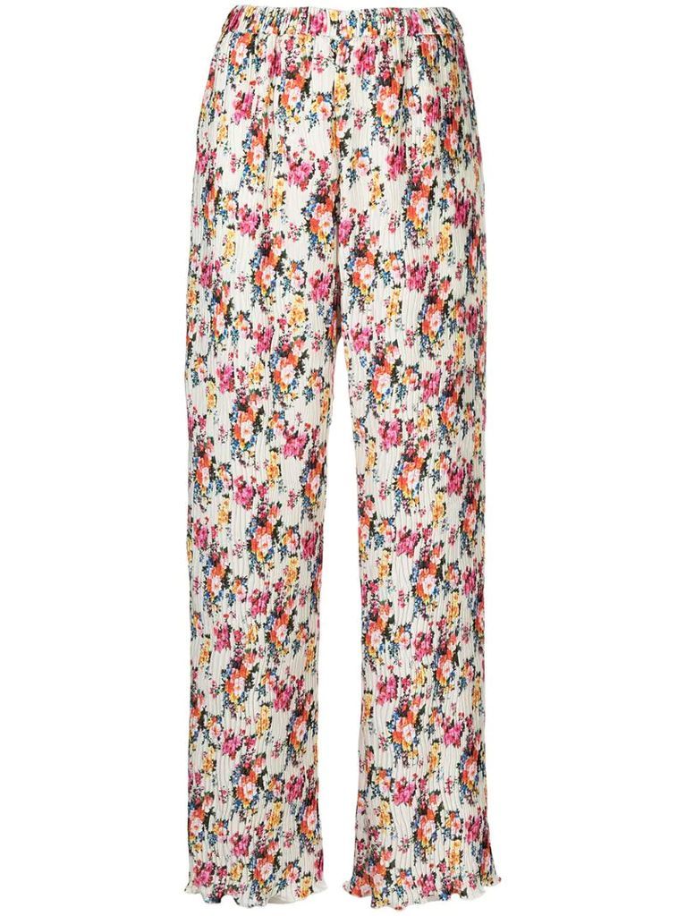 floral-pattern micro-pleat trousers