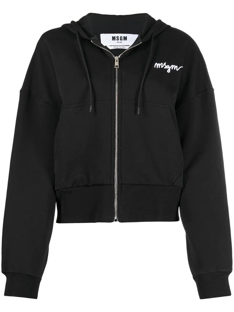 embroidered logo zipped hoodie