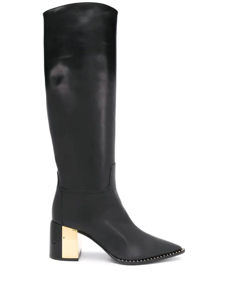 pointed-toe knee-length boots