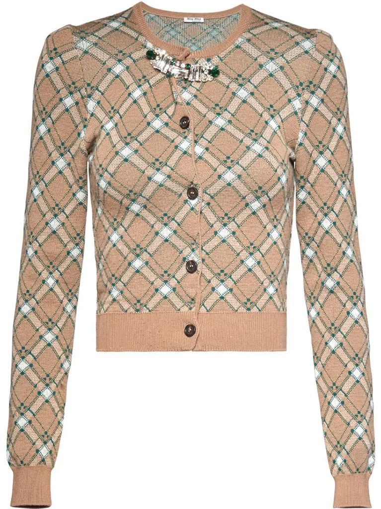 embellished checked cardigan