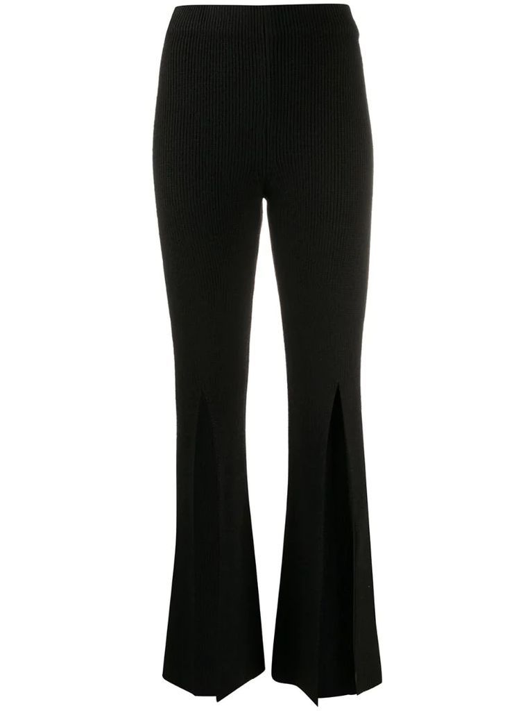 front slit flared knitted trousers