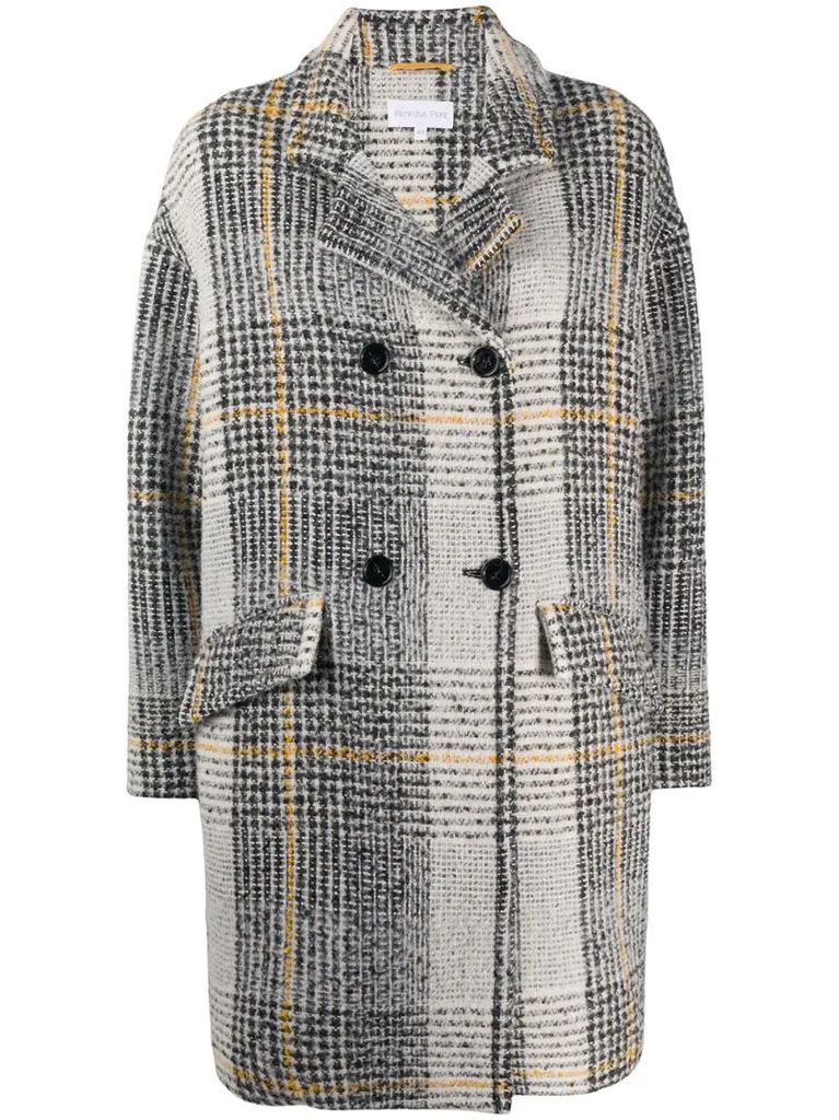 checked double-breasted coat