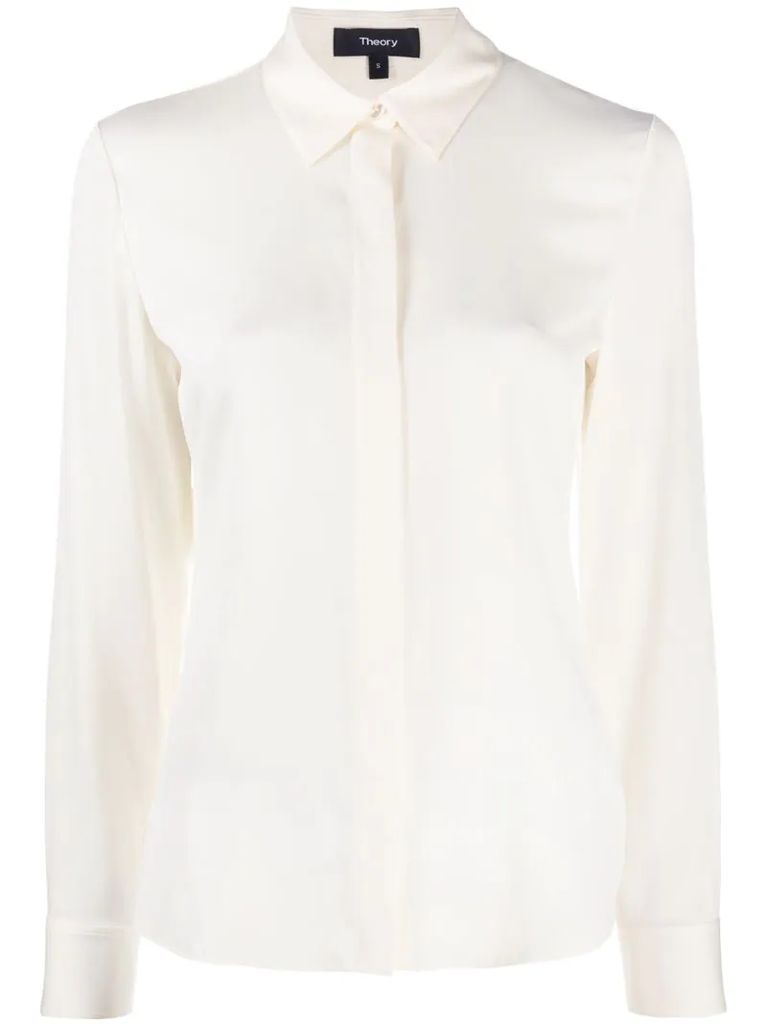 long-sleeved concealed placket blouse