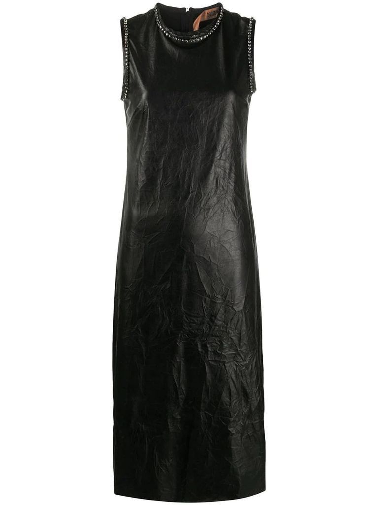 Crystal-Embellished Eco-Leather Dress