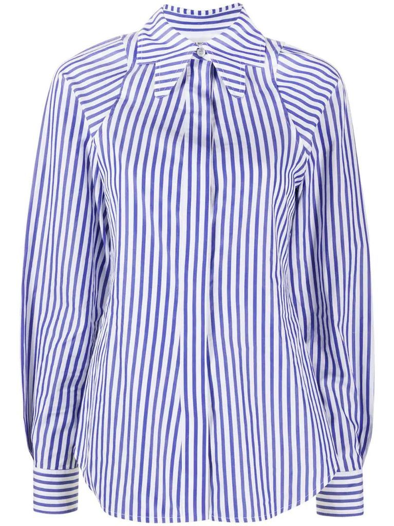 cut-out collar striped shirt