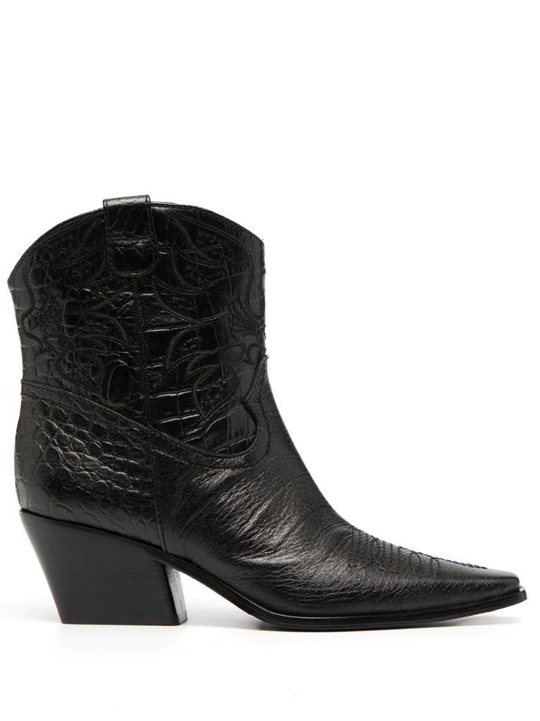 pointed croc effect boots