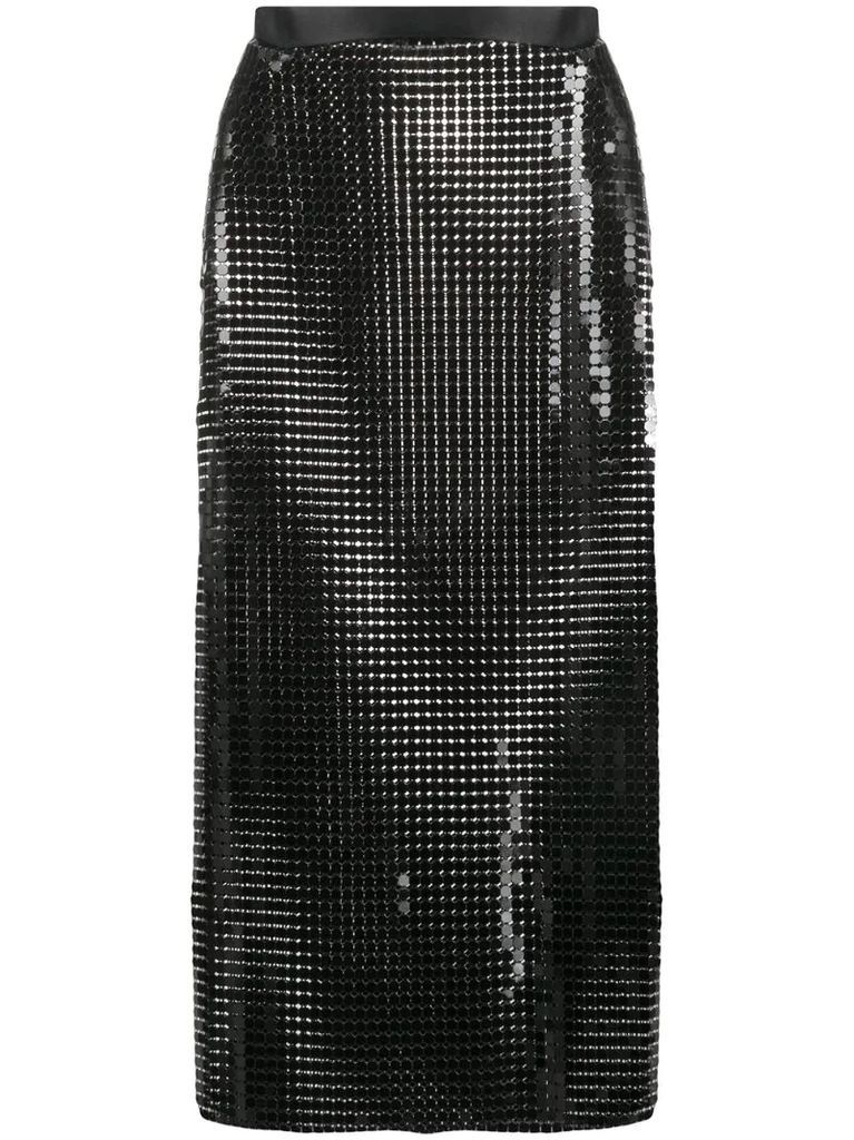 chainmail side-slit midi-skirt