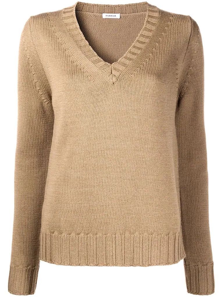 purl-knit v-neck jumper