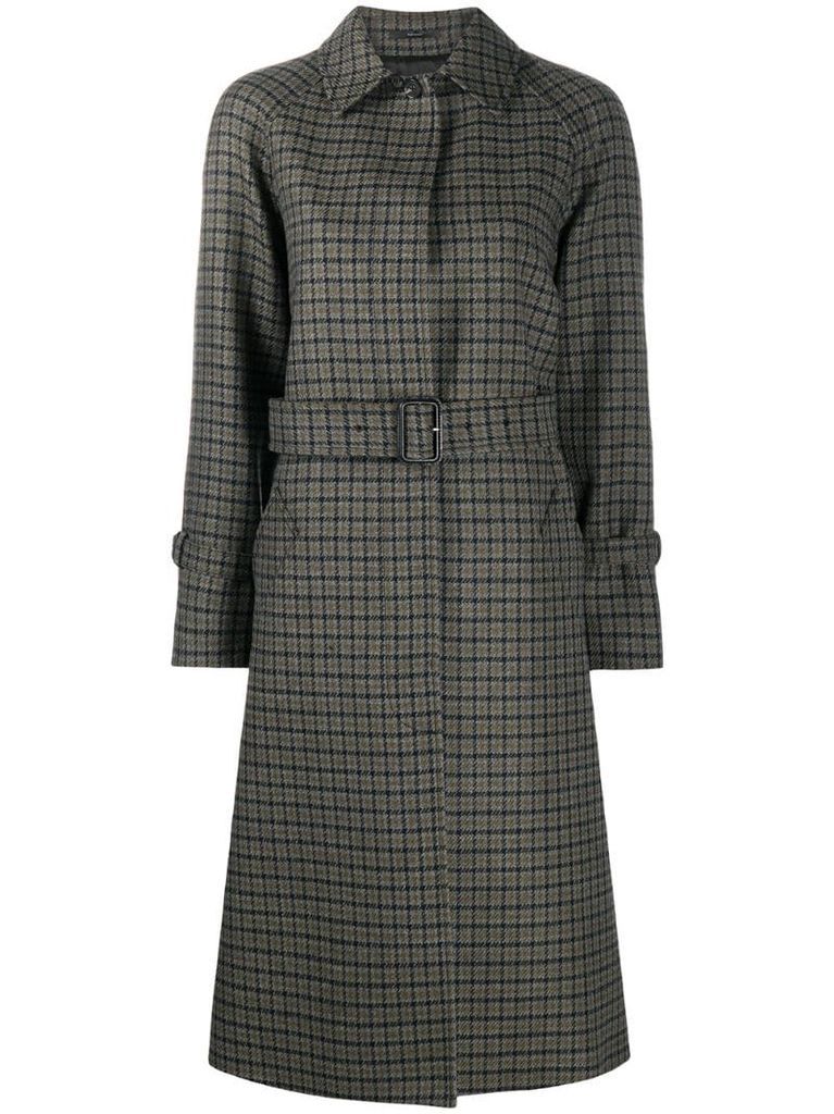 check belted wool coat