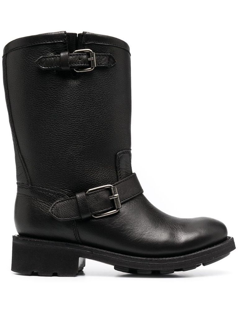 buckle-strap calf-length boots