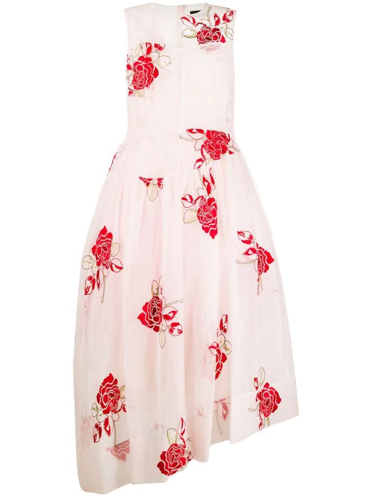 rose-embroidered tulle-layer dress