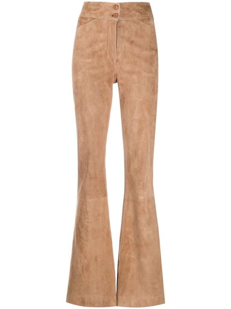 flared high-waisted suede trousers