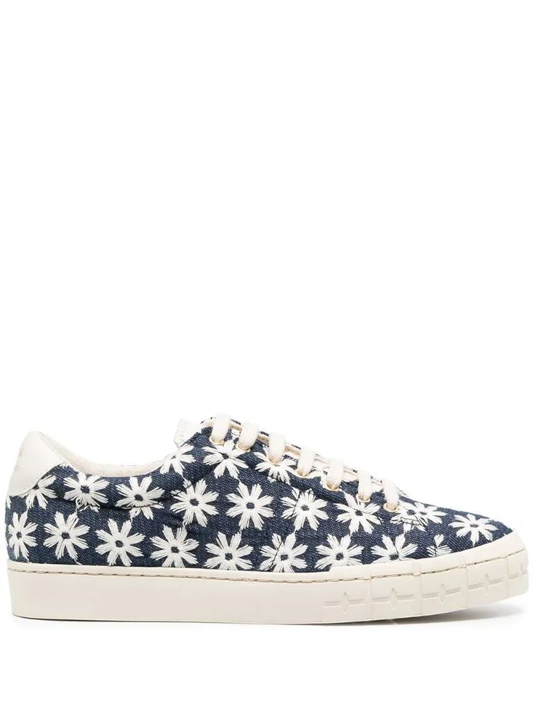 daisy-print lace-up trainers