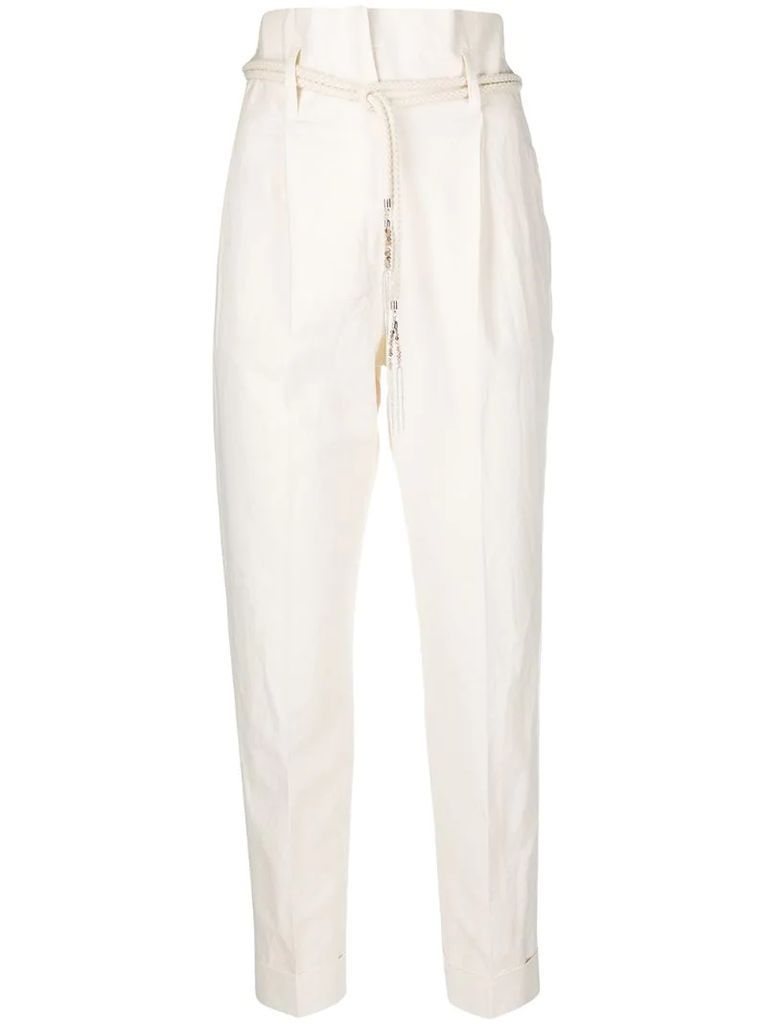 high-waisted turn-up trousers