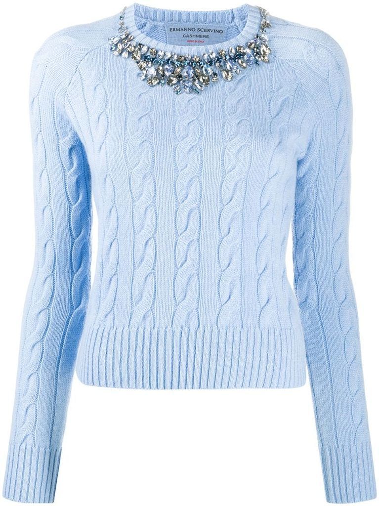 crystal-embellished collar jumper