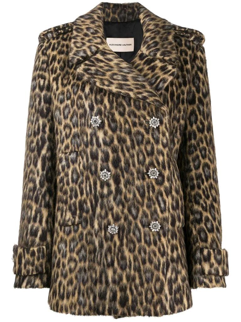 leopard print double-breasted coat
