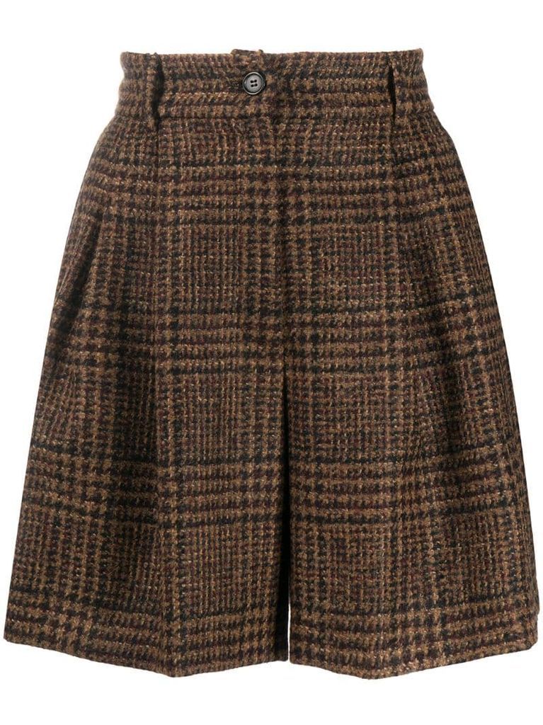 checked tweed shorts