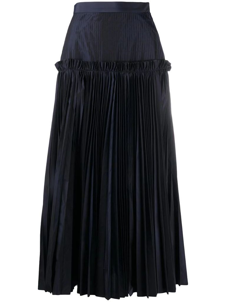 layered pleat maxi skirt