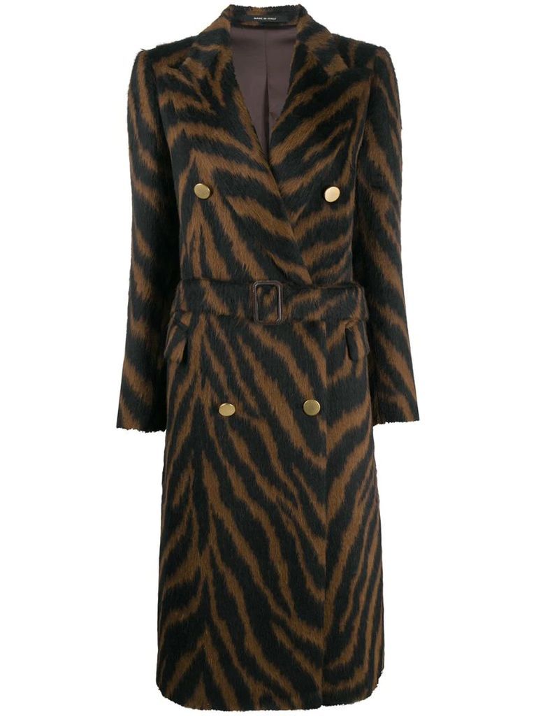 tiger-print double-breasted coat