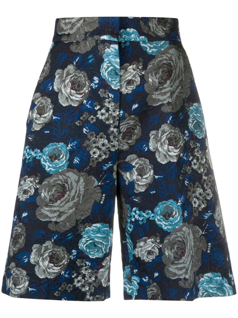 jacquard floral knee-length shorts