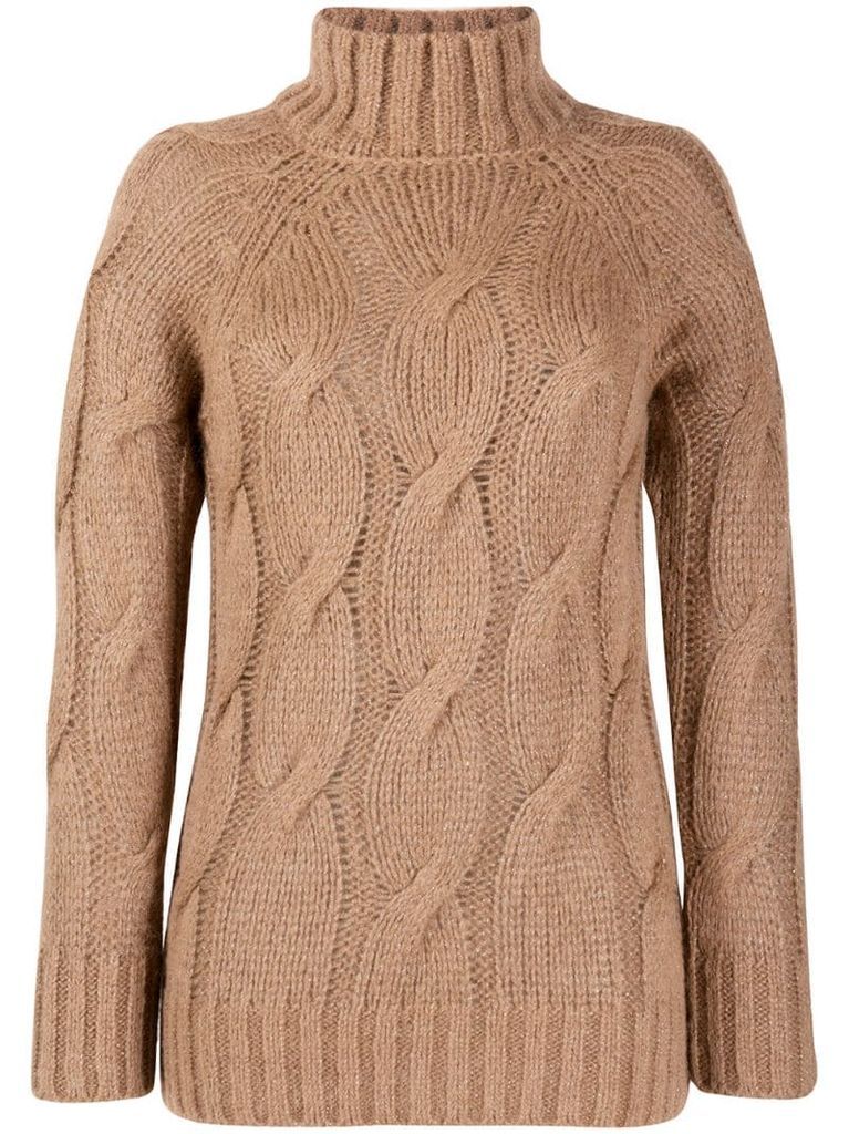 high neck cable knit jumper