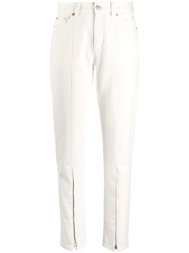 zip front tapered leg trousers