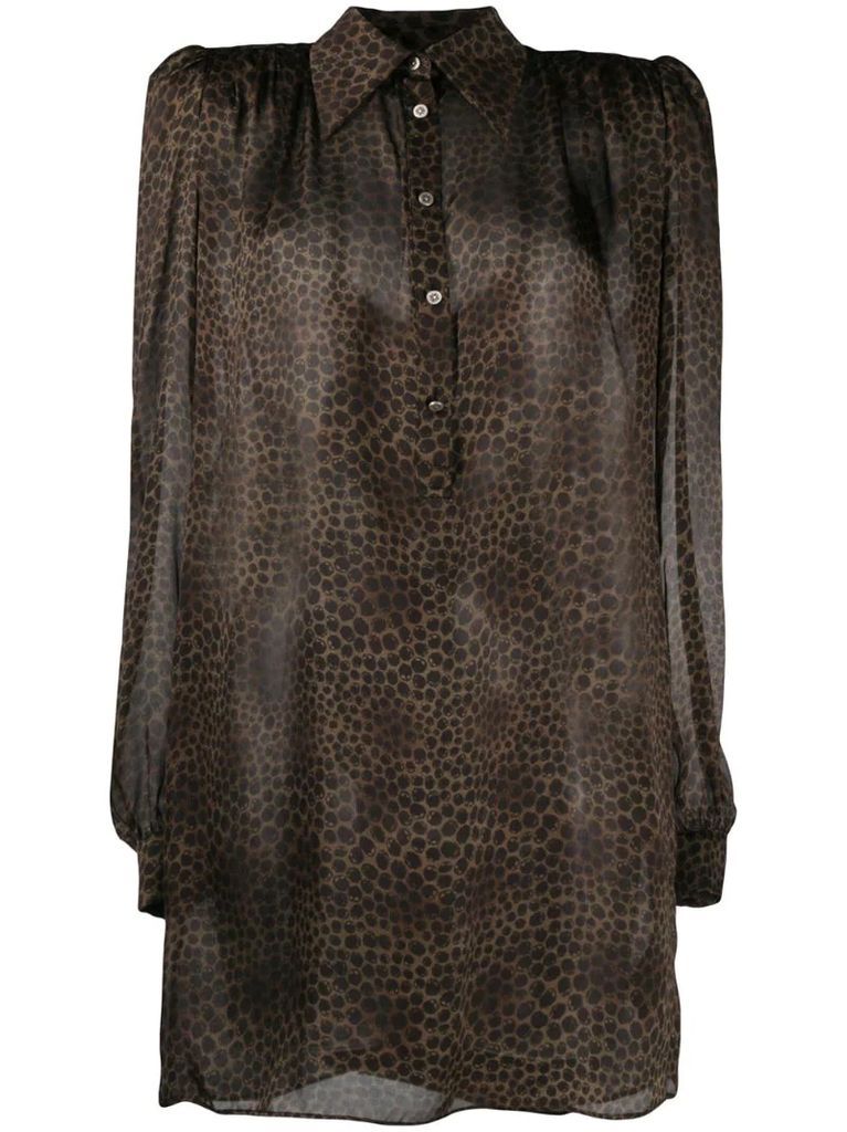 long-sleeved leopard print shirt dress