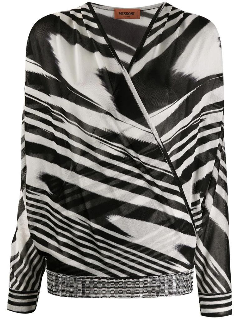 zebra print wrap blouse