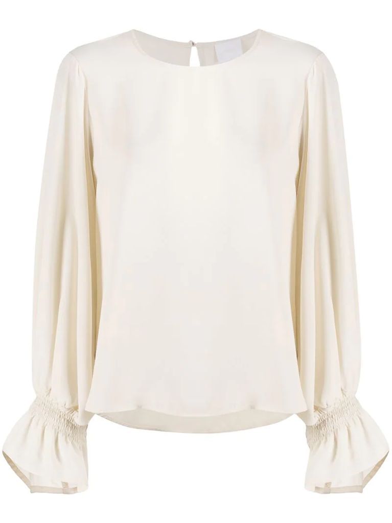 crew-neck puff-sleeved blouse