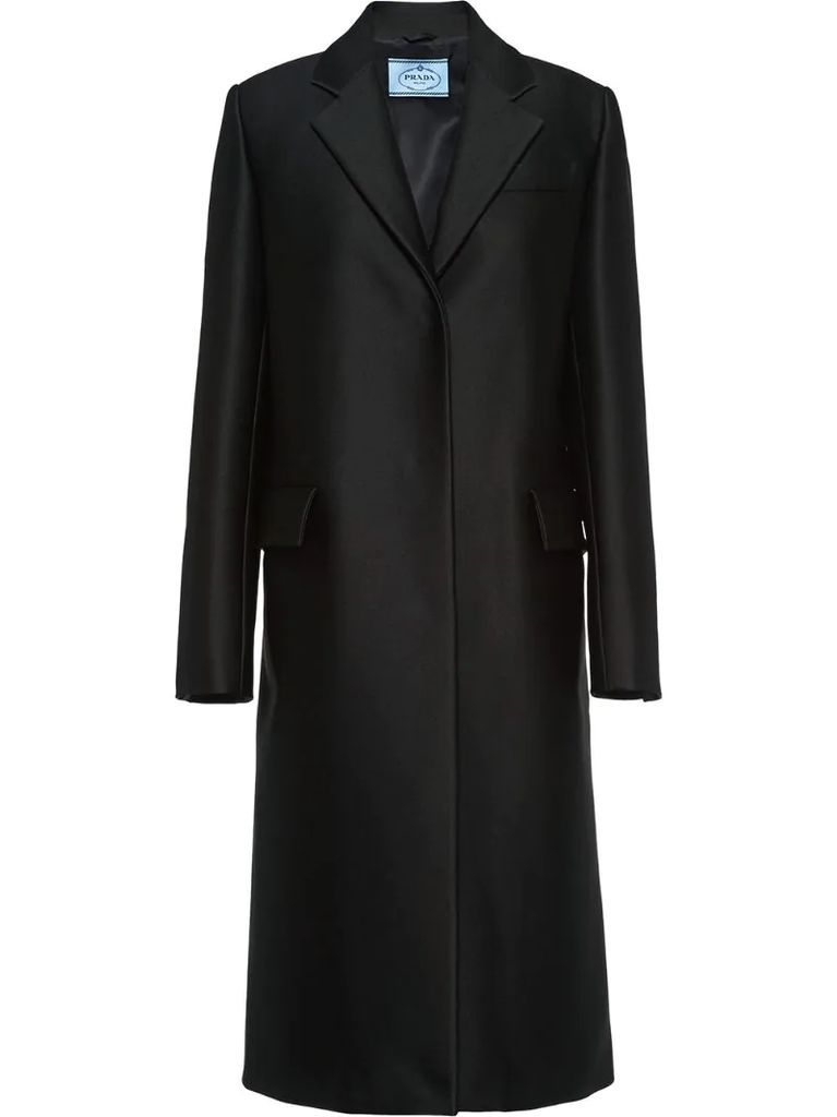 single-breasted high-shine overcoat