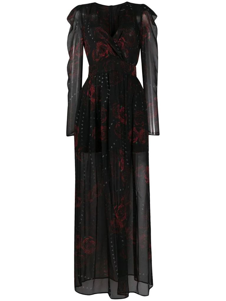 rose-print panelled dress