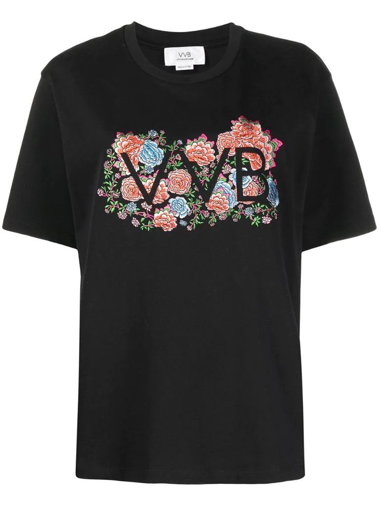 floral embroidered logo T-shirt