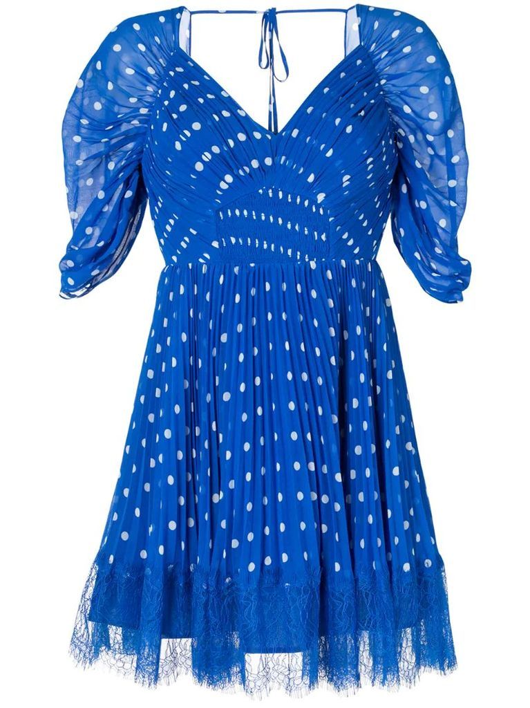 polka-dot pleated mini-dress