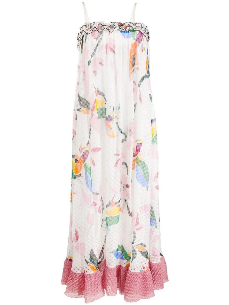 ruffle-trim floral maxi-dress