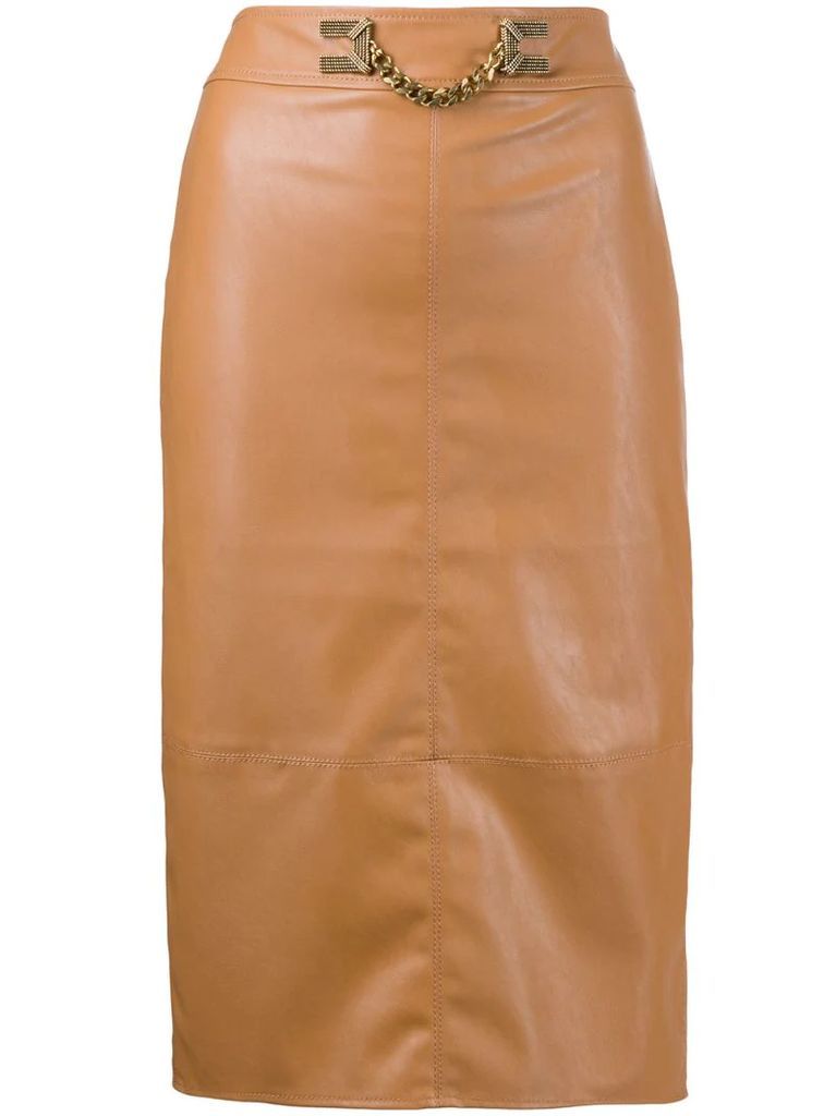 chain-embellished faux-leather skirt