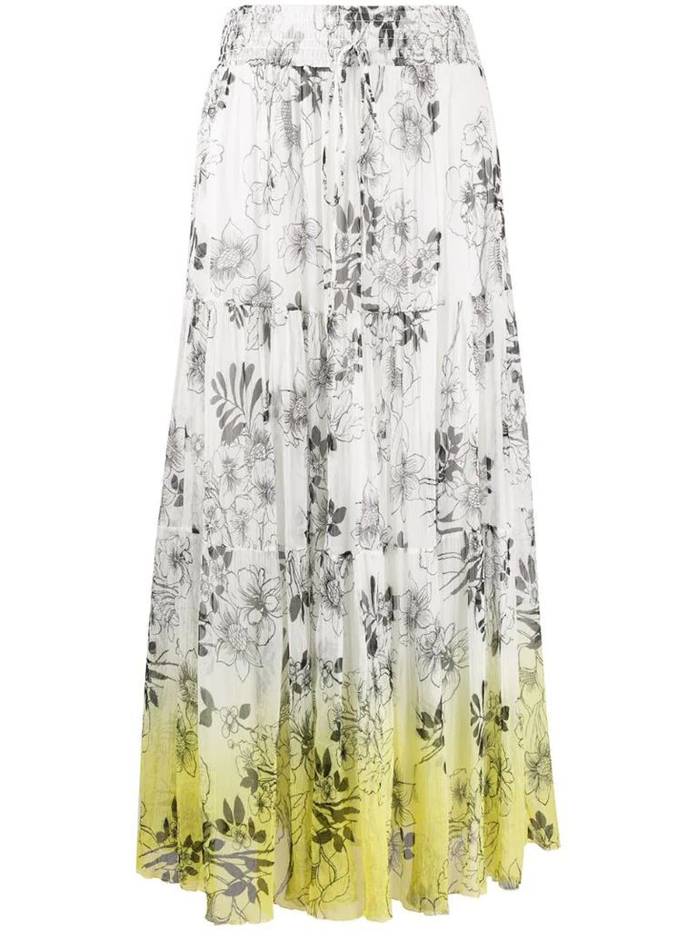 floral-print ombré skirt