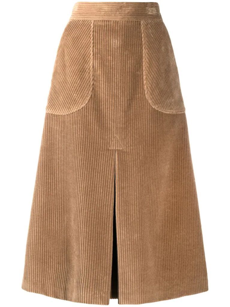 corduroy inverted pleated skirt